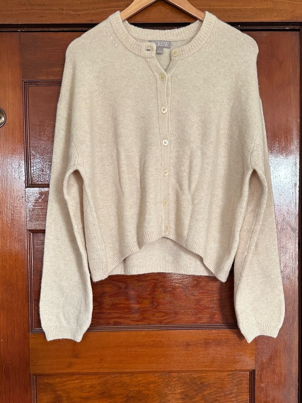 J Crew Cream Supersoft Bubble-Hem Cardigan Sweater Sz Medium Neutral Minimalist